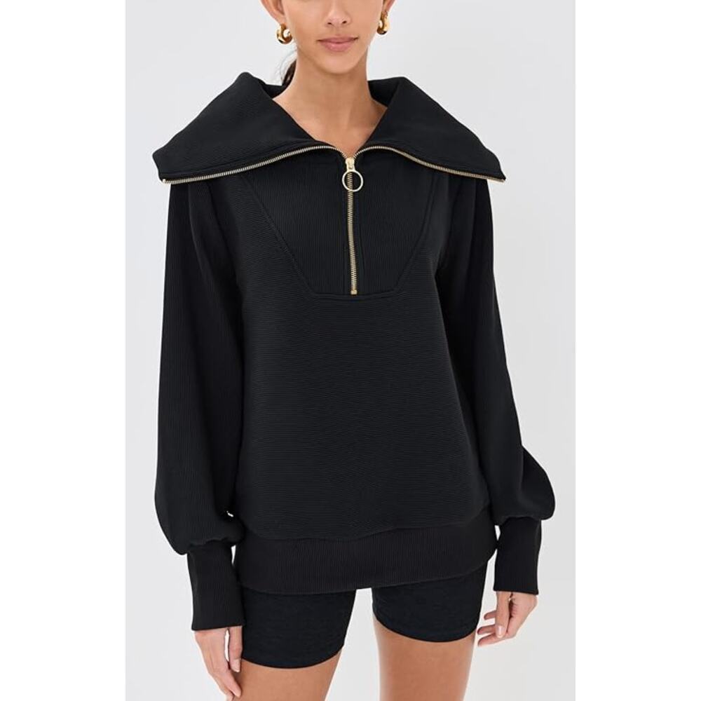Varley Vine Half Zip Pullover Sweater Sweatshirt Black Ottoman Ribbed NWT Small